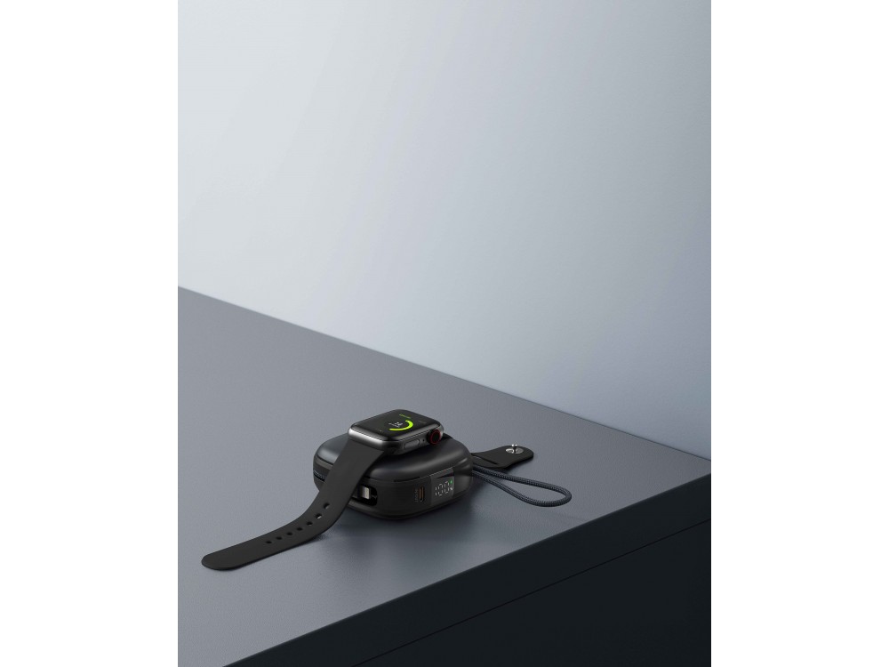Swissten Voltbox MagGo Μαγνητικό Power Bank 10.000mAh Qi2 Certified 15W MagSafe iPhone & Apple Watch & 2 Ενσωματωμένα Καλώδια