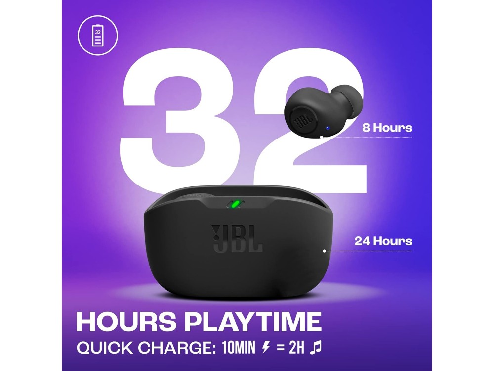JBL Wave Buds True Wireless Bluetooth 5.2 Handsfree Ακουστικά In-Ear με Θήκη Φόρτισης, IP54, Black