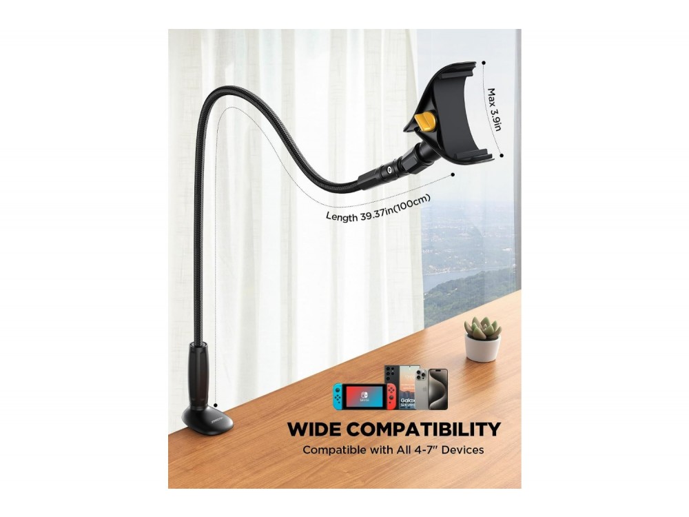 Joyroom JR-ZS389 Gooseneck Εύκαμπη Βάση/Arm τοποθέτησης Κινητού 4"-7" Ίντσες, 100εκ. Ύψος, Black - ΑΝΟΙΓΜΕΝΗ ΣΥΣΚΕΥΑΣΙΑ