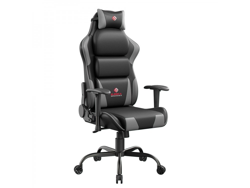 Eureka Ergonomic Hector Gaming Chair, PU Leather Καρέκλα Γραφείου με Ανάκλιση, Grey