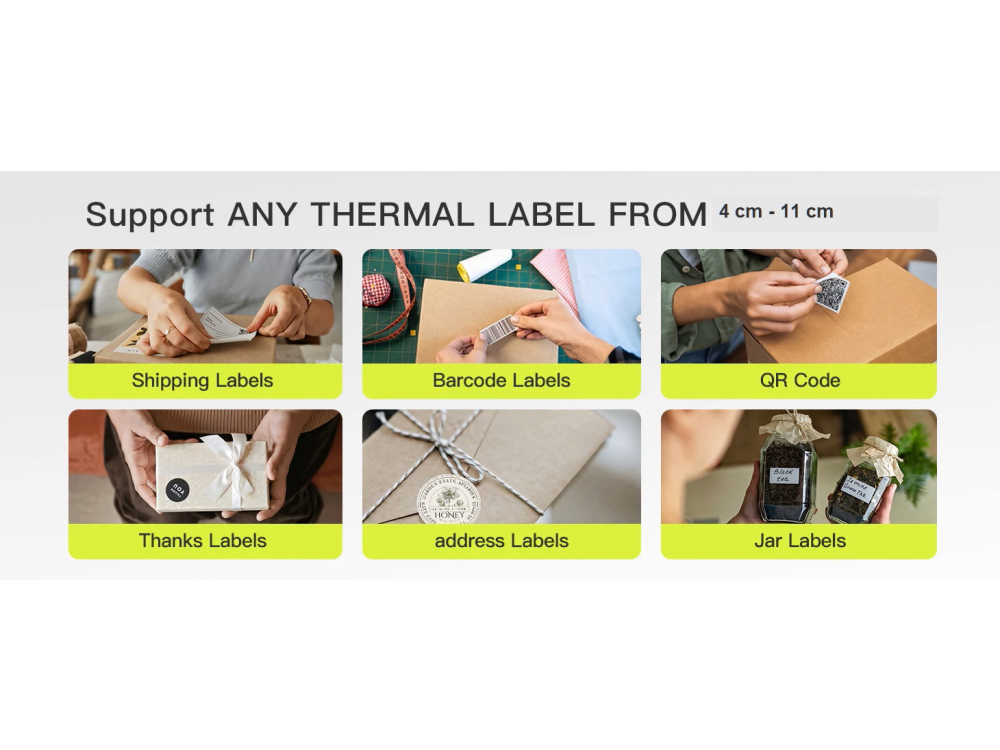 Inateck PR40 Bluetooth Thermal Label Printer, Thermal Label Printer 40-110mm, Wired & Wireless 203dpi, White
