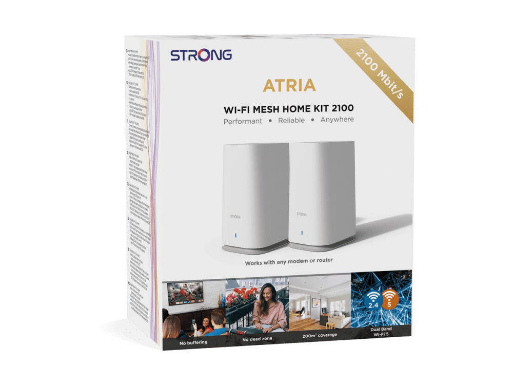Strong ATRIA Mesh Kit 2100, WiFi Mesh Network Access Point Wi-Fi 6 AC1600 Dual Band (2.4 & 5GHz), 2 Gigabit Ethernet, Set of 2