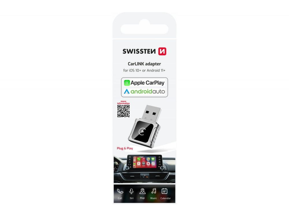 Swissten Ασύρματο Carlink Adapter, Συμβατό με Apple Carplay / Android Auto