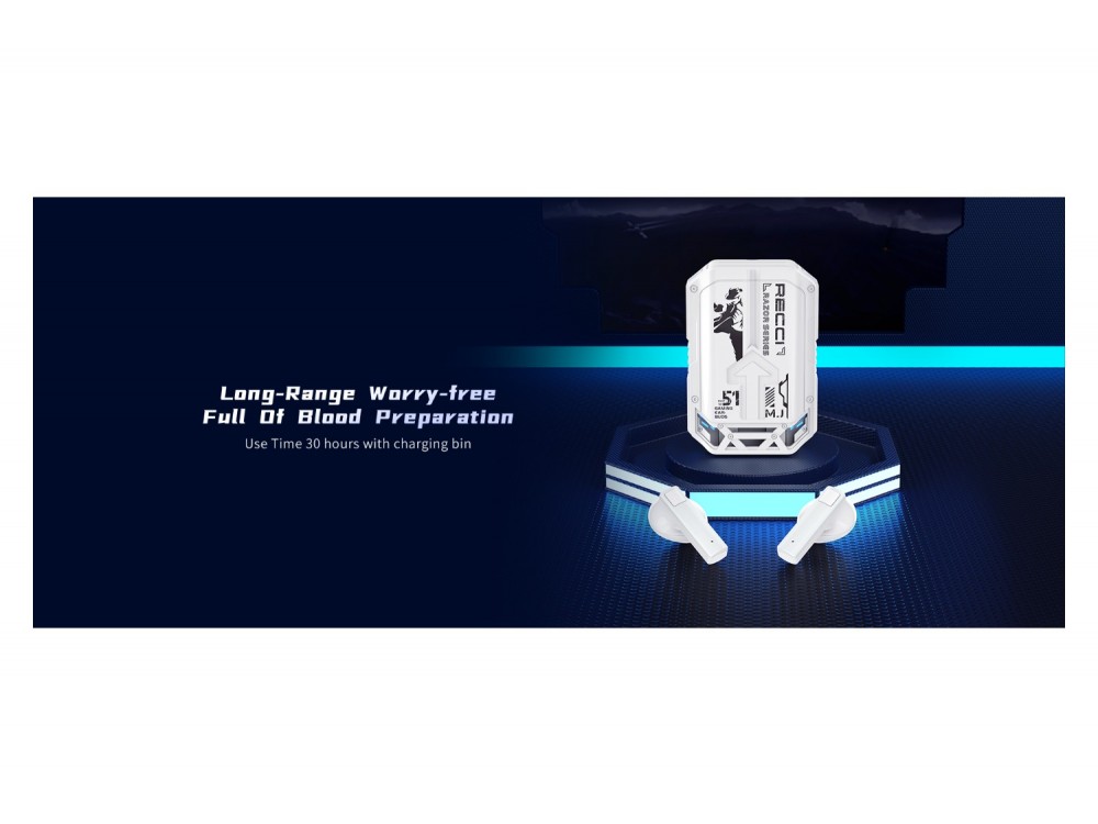 Recci Razor REP-W51, Αδιάβροχα Bluetooth 5.3 Ακουστικά IPX7 με Διάρκεια Μπαταρίας έως 30 Ώρες, White - ΑΝΟΙΓΜΕΝΗ ΣΥΣΚΕΥΑΣΙΑ
