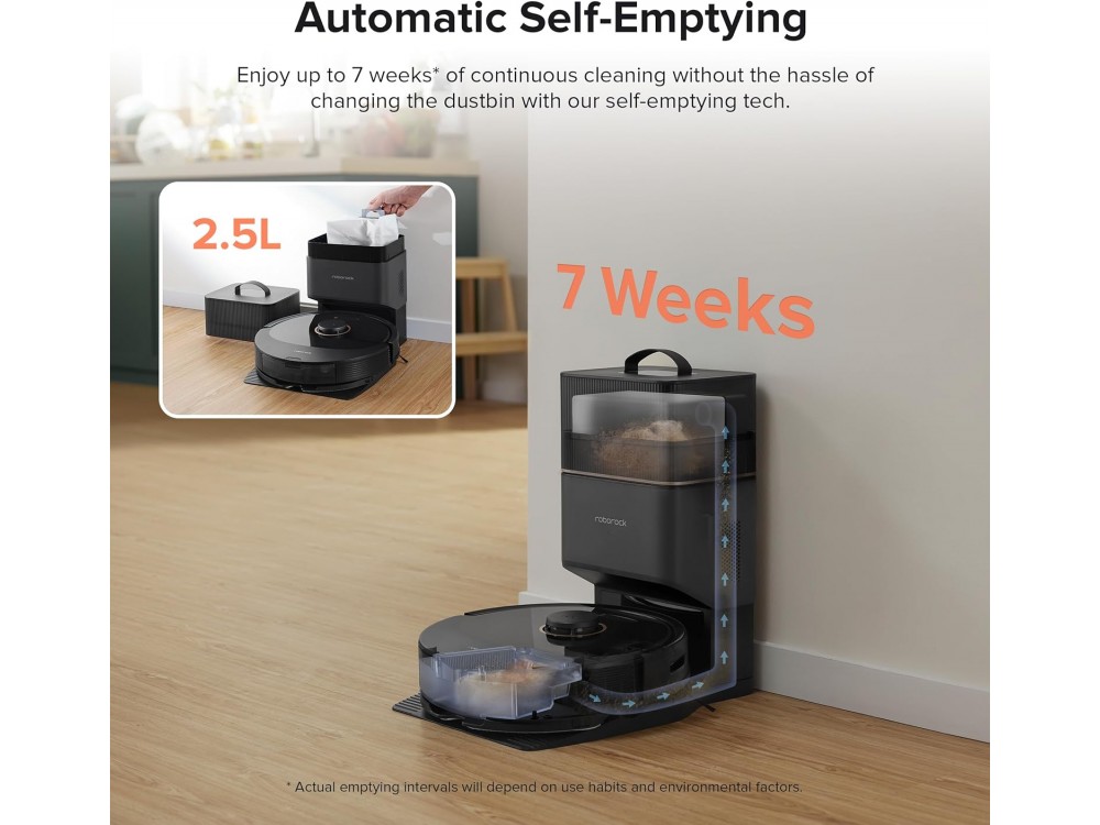 Roborock Q8 MAX+ Smart Robot Vacuum / Mopping Cleaner με Λειτουργία Σφουγγαρίσματος, 5500Pa, Lidar & Auto Emptying, Μαύρη