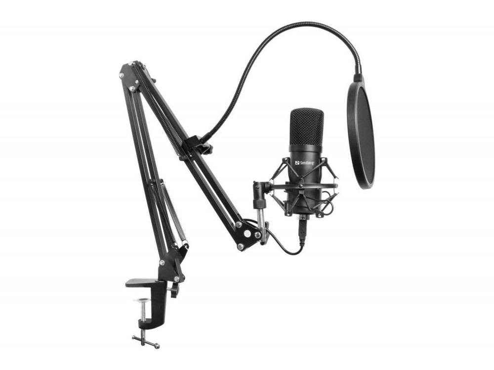 Sandberg Streamer USB Microphone Kit Πυκνωτικό Μικρόφωνο Studio με Βραχίονα, Shock Mount & Pop Filter