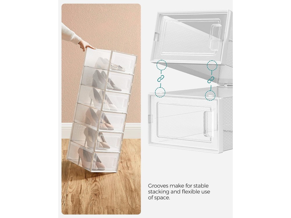 Songmics Shoe Boxes, Pack of 18 Stackable Shoe Storage Organisers, Foldable and Versatile for Sneakers, 33.3 x 23 x 14cm