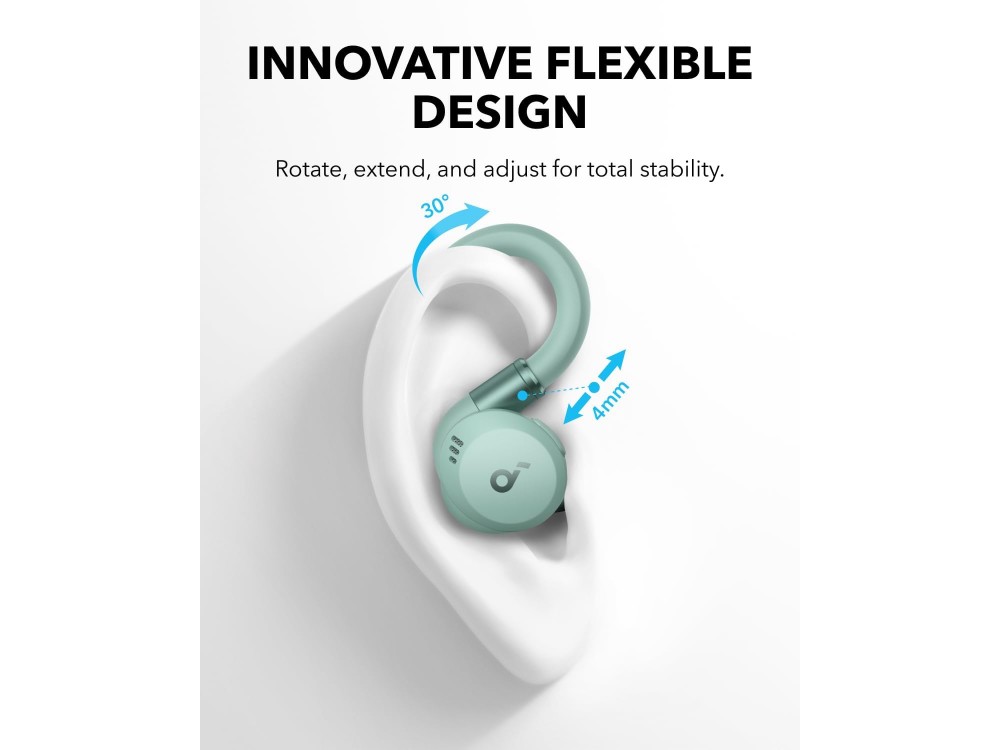 Anker Soundcore Sport X20 ANC Bluetooth 5.3 TWS Headphones with Rotatable Ear Hooks & IP68, Green - OPEN PACKAGE