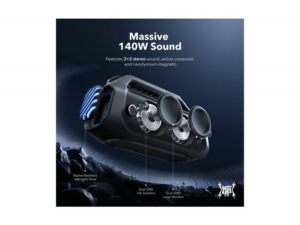 Anker Soundcore Boom 2 Plus (New Version) Φορητό Ηχείο Bluetooth 6.0, 140W, IPX7 με BassUp, Black