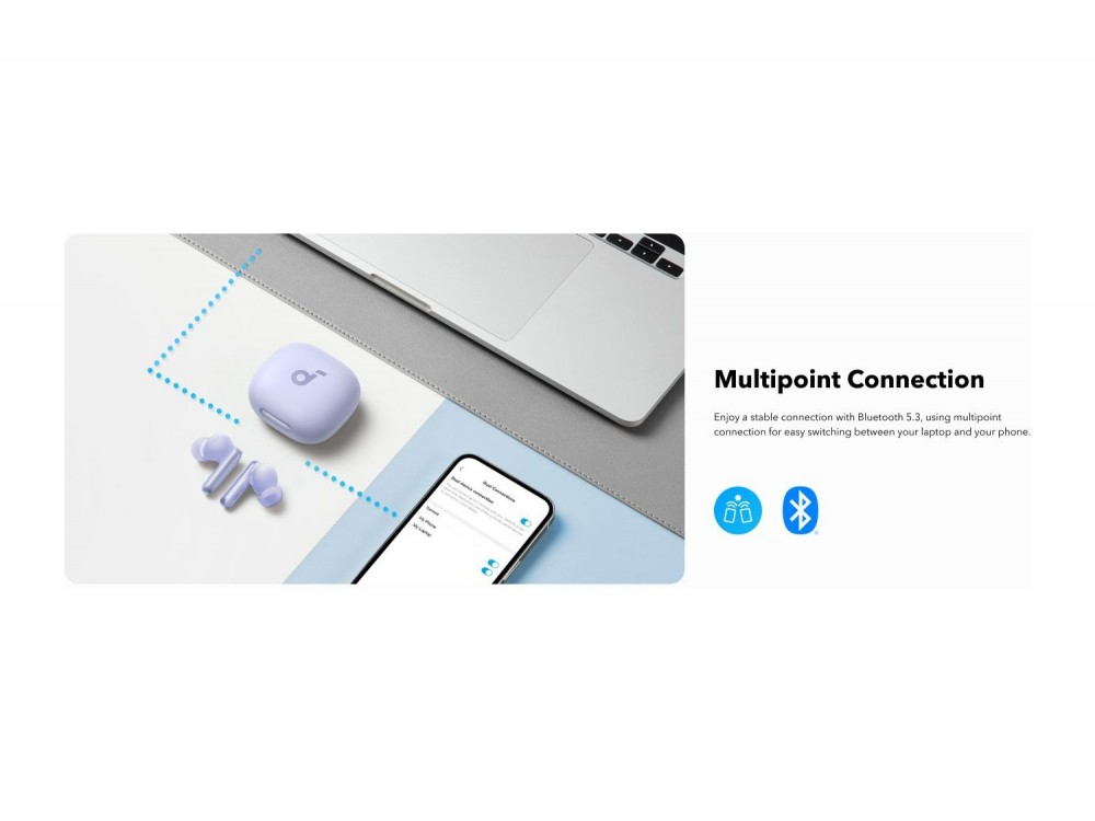 Anker Soundcore P40i ANC Bluetooth 5.3 Ακουστικά TWS με AI-Enhanced Calls, Active Noise Cancelling & App, Purple