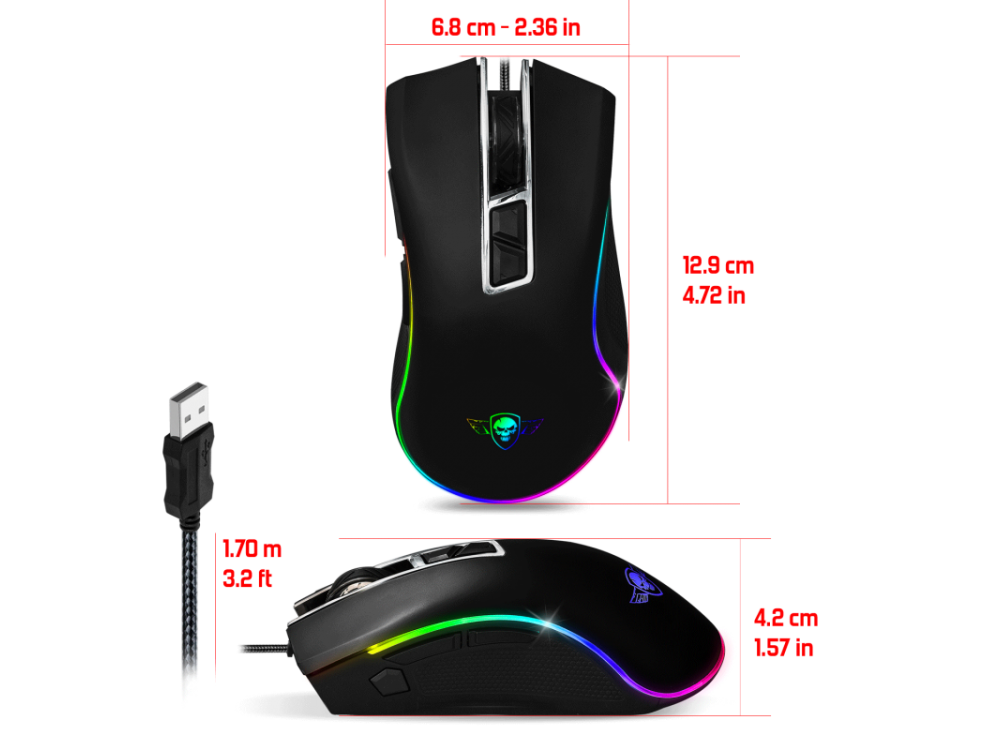 Spirit of Gamer PRO-M6 RGB Gaming Mouse, 4000 DPI, 4 Buttons - Black