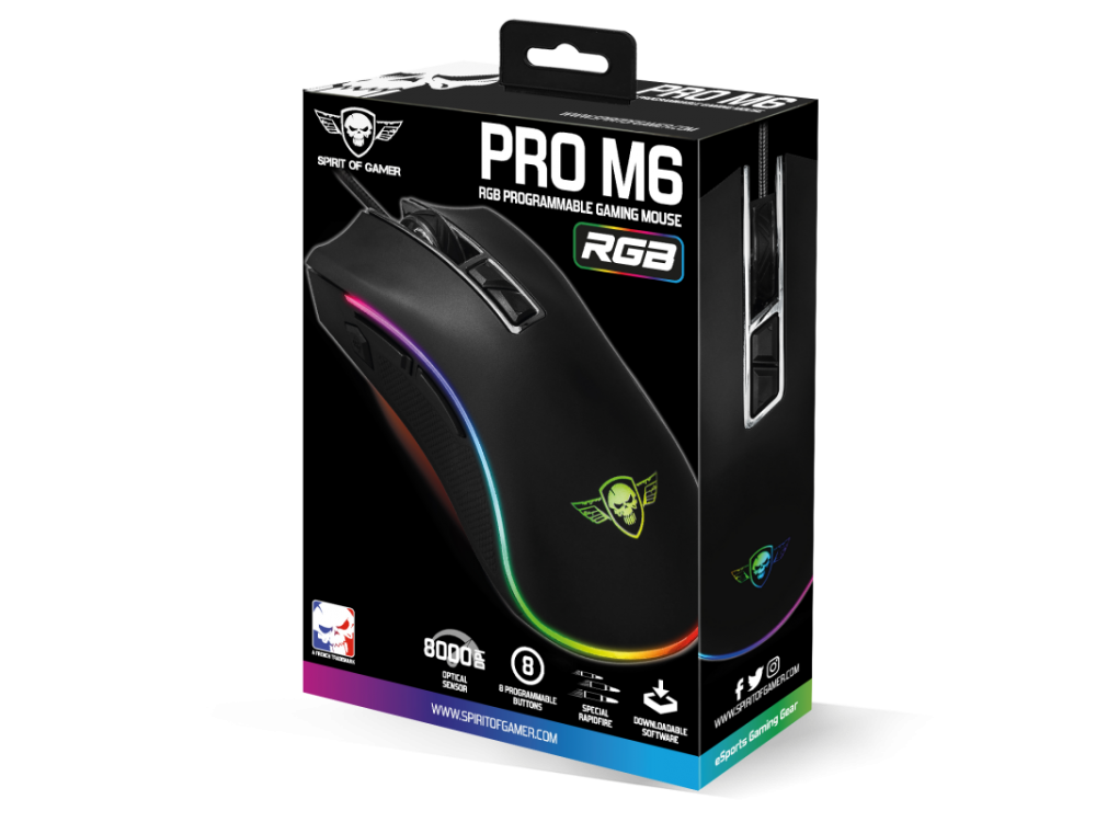 Spirit of Gamer PRO-M6 RGB Gaming Mouse, 4000 DPI, 4 Buttons - Μαύρο