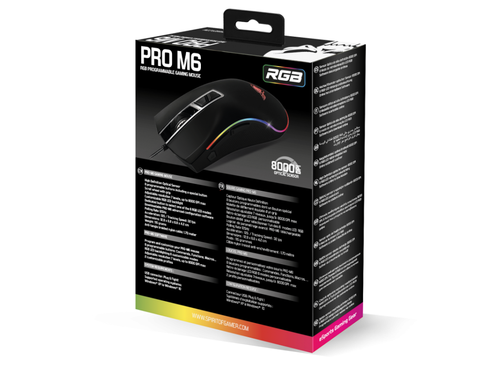 Spirit of Gamer PRO-M6 RGB Gaming Mouse, 4000 DPI, 4 Buttons - Μαύρο