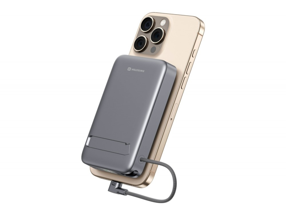 Swissten 10K Magnetic Power Bank 10,000mAh Qi2 Certified 15W MagSafe iPhone + & LED Display, 33W PPS & 35W PD Charging, Black