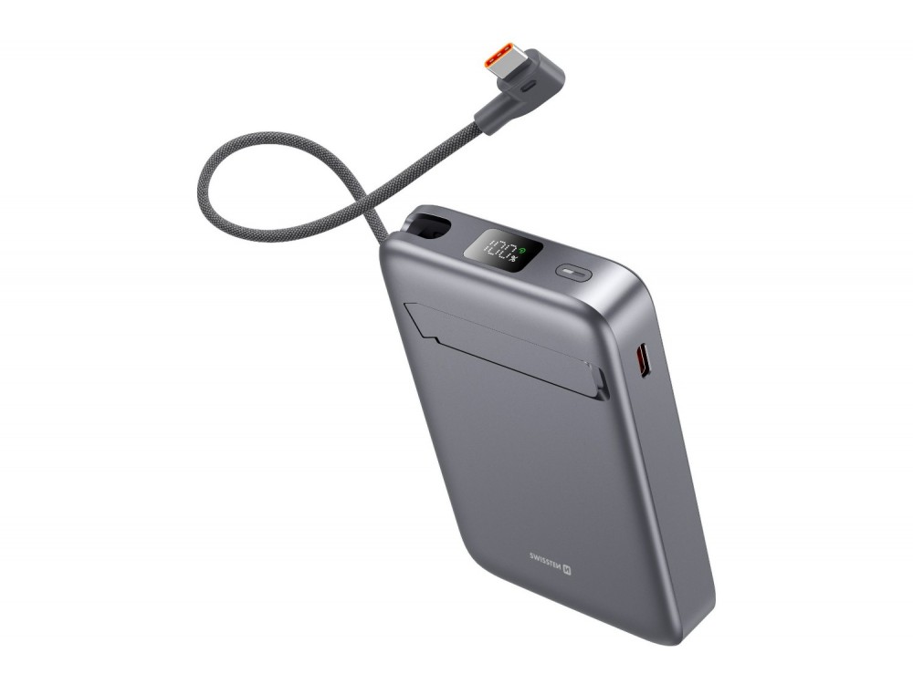 Swissten 10K Magnetic Power Bank 10,000mAh Qi2 Certified 15W MagSafe iPhone + & LED Display, 33W PPS & 35W PD Charging, Black