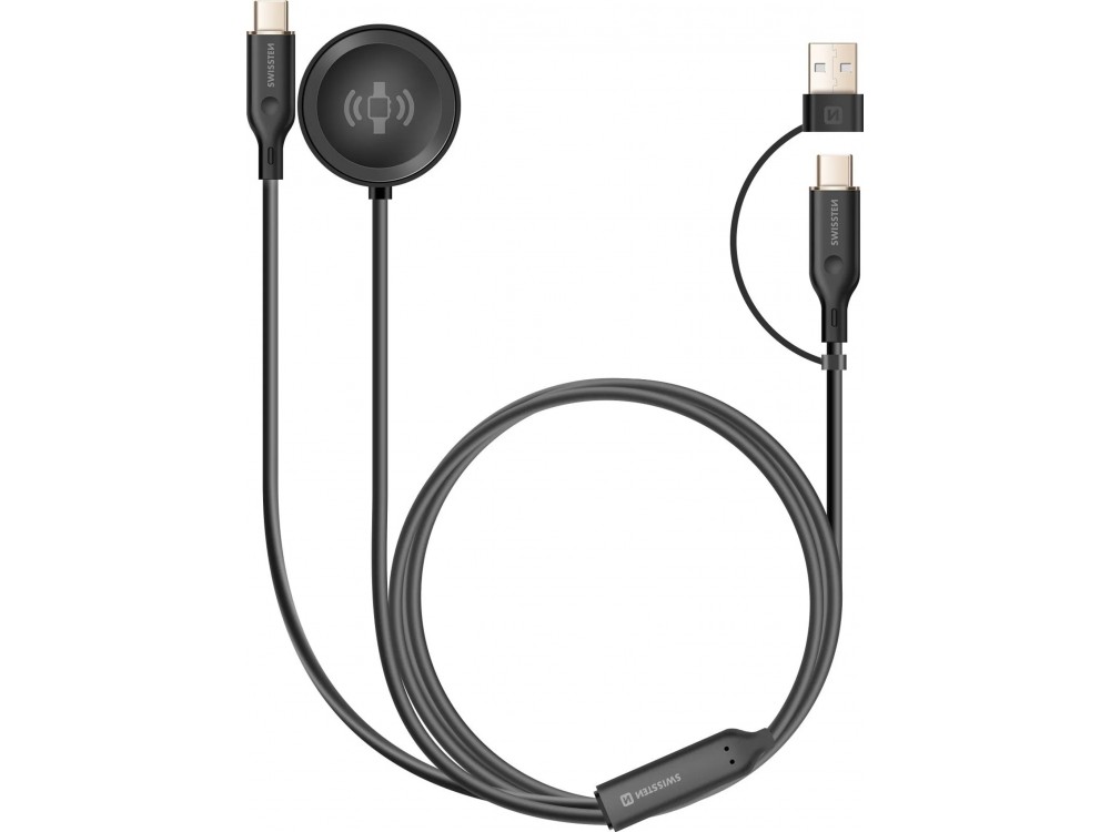 Swissten 2-in-1 Wireless Magnetic Charging Cable, Διπλό Καλώδιο Φόρτισης για Galaxy Watch + USB-C με Type-C σε USB-A Αντάπτορα