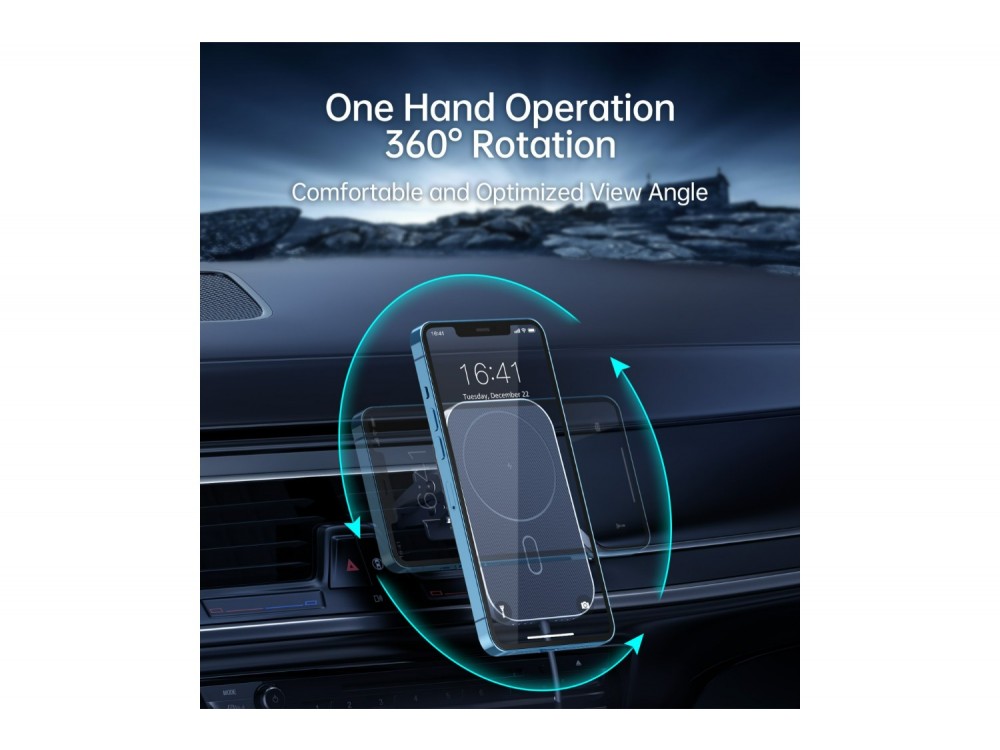 Swissten 2-in-1 Magnetic Car Holder, Μαγνητική Βάση / MagSafe 15W Κινητού Αυτοκινήτου για Ασύρματη Φόρτιση, Black