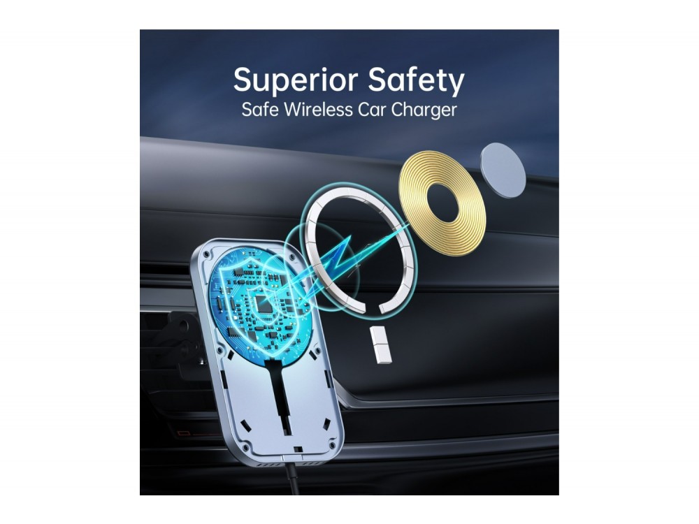 Swissten 2-in-1 Magnetic Car Holder, Μαγνητική Βάση / MagSafe 15W Κινητού Αυτοκινήτου για Ασύρματη Φόρτιση, Black