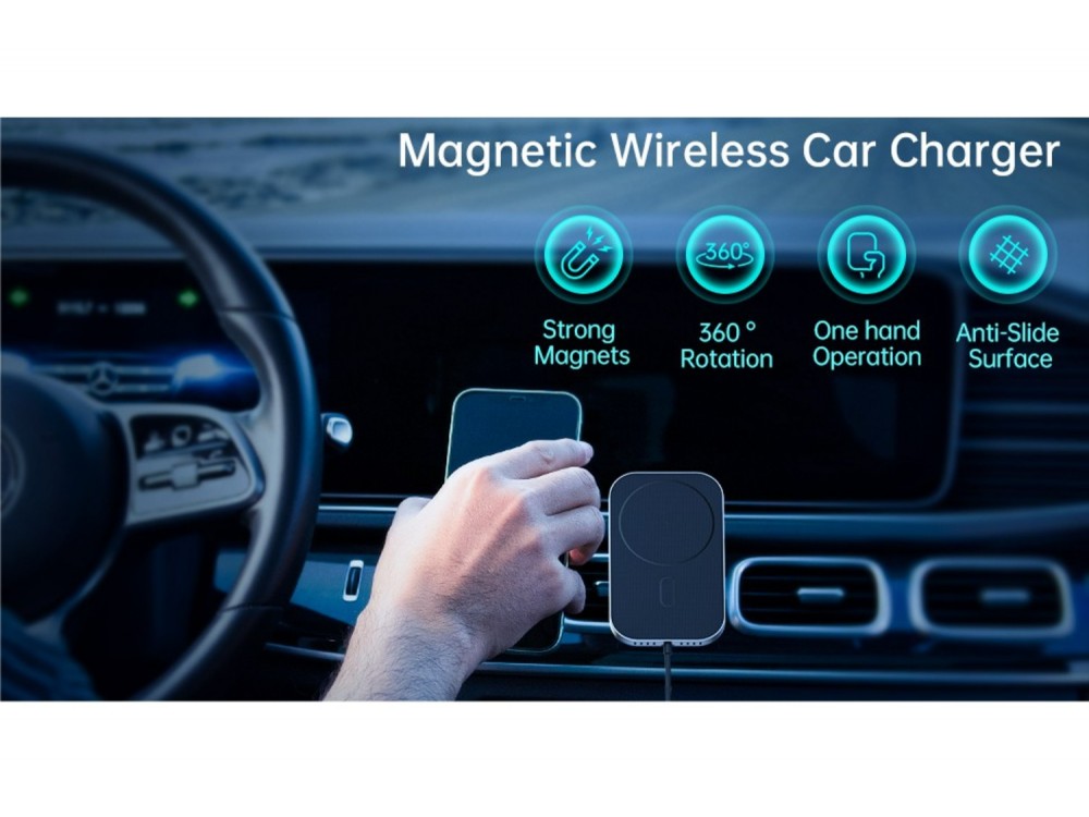 Swissten 2-in-1 Magnetic Car Holder, Μαγνητική Βάση / MagSafe 15W Κινητού Αυτοκινήτου για Ασύρματη Φόρτιση, Black