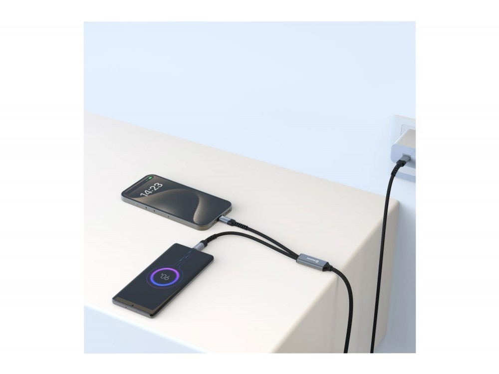 Swissten 2-in-1 Καλώδιο 1.2μ, Διπλό από Type-C σε Type-C & Type-C (100W Total), Black