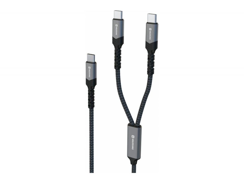 Swissten 2-in-1 Καλώδιο 1.2μ, Διπλό από Type-C σε Type-C & Type-C (100W Total), Black