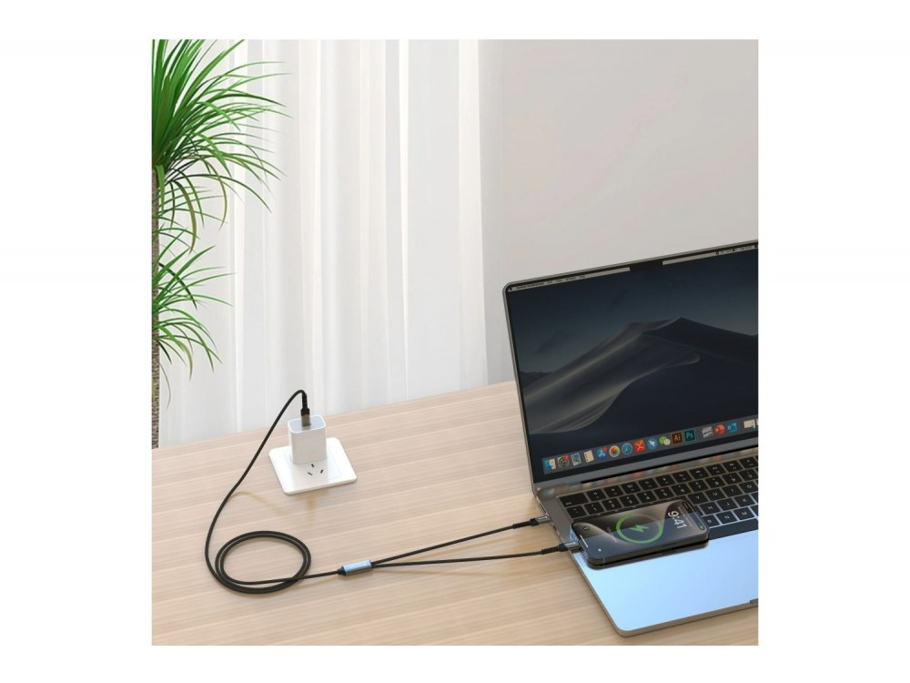 Swissten 2-in-1 Καλώδιο 1.2μ, Διπλό από Type-C σε Type-C & Type-C (100W Total), Black
