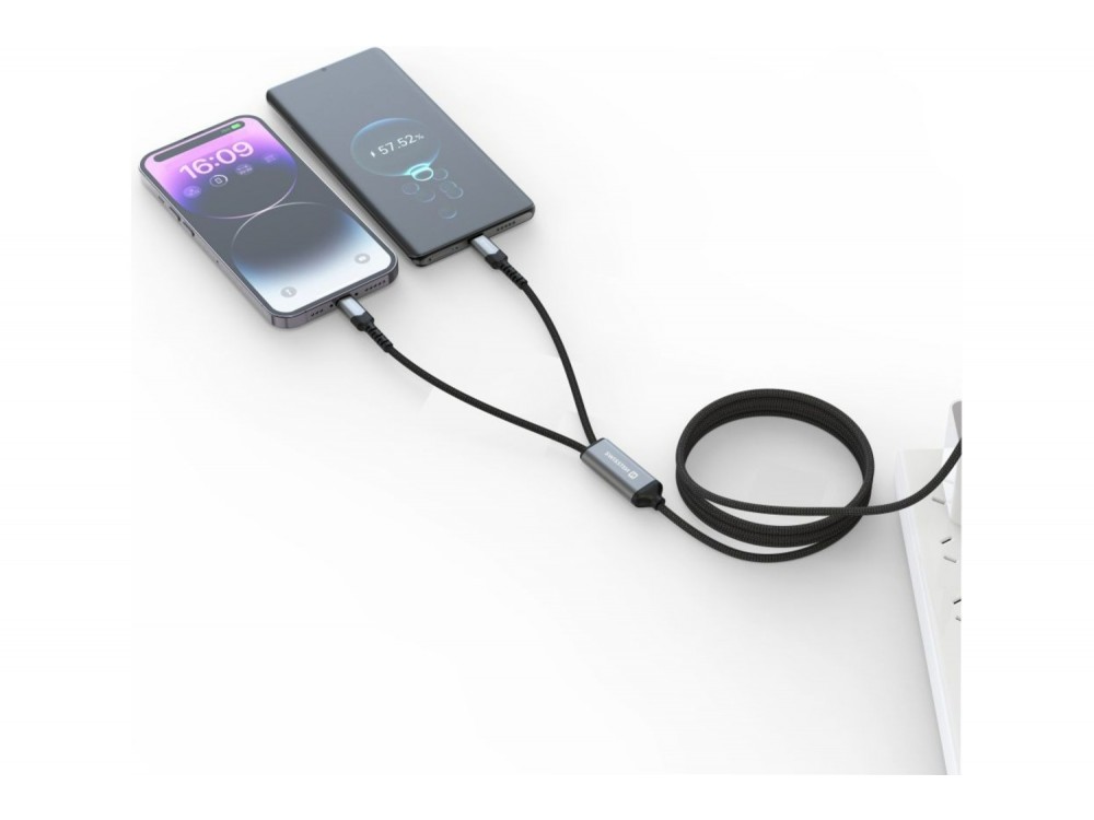 Swissten 2-in-1 Καλώδιο 1.5μ, Διπλό από Type-C σε Type-C & Lightning (100W Total), Black