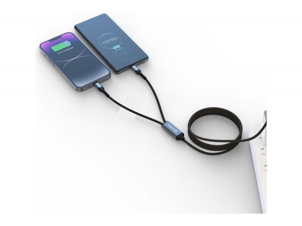 Swissten 2-in-1 Καλώδιο 1.5μ, Διπλό από Type-C σε Type-C & Lightning (100W Total), Black