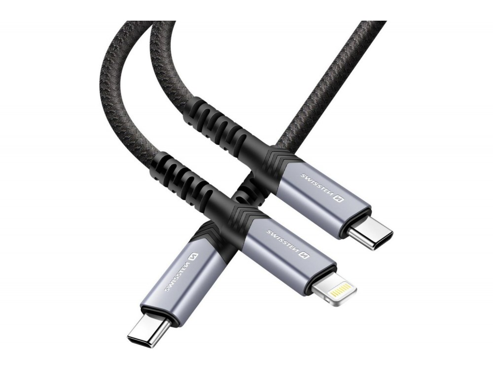 Swissten 2-in-1 Καλώδιο 1.5μ, Διπλό από Type-C σε Type-C & Lightning (100W Total), Black