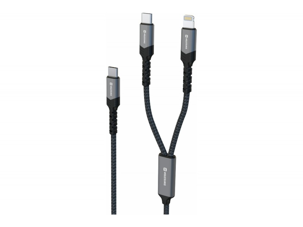 Swissten 2-in-1 Καλώδιο 1.5μ, Διπλό από Type-C σε Type-C & Lightning (100W Total), Black