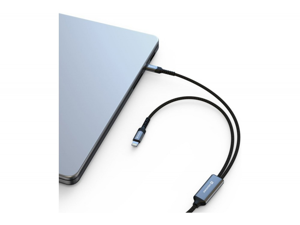Swissten 2-in-1 Καλώδιο 1.5μ, Διπλό από Type-C σε Type-C & Lightning (100W Total), Black