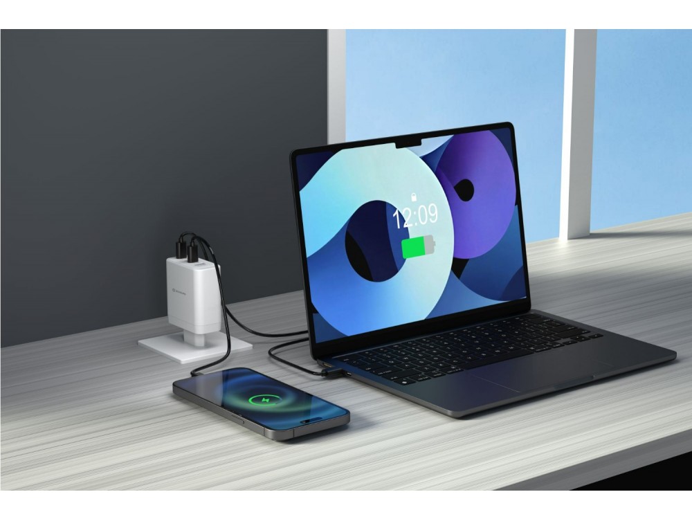 Swissten Core 100W GaN Φορτιστής Πρίζας με 3 Θύρες USB-C & Θύρα USB-A με Υποστήριξη PD / PPS + AVS, White