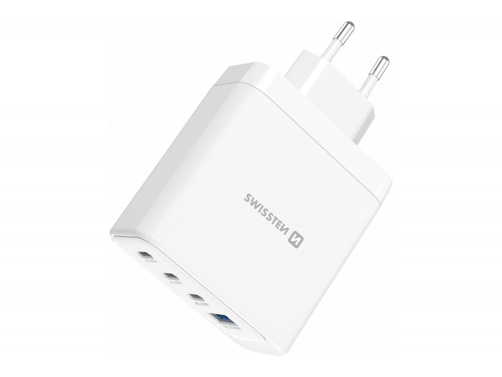 Swissten Core 100W GaN Φορτιστής Πρίζας με 3 Θύρες USB-C & Θύρα USB-A με Υποστήριξη PD / PPS + AVS, White