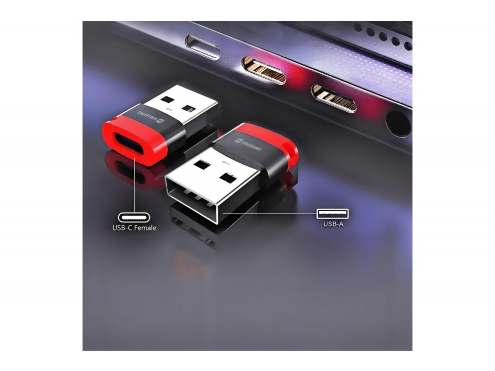Swissten DataGUARD Αντάπτορας USB-C Θηλυκό σε USB-A με Data Blocking, Red / Black