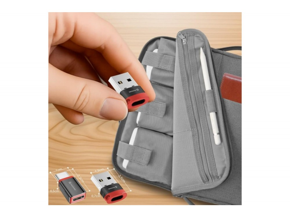 Swissten DataGUARD Αντάπτορας USB-C Θηλυκό σε USB-A με Data Blocking, Red / Black
