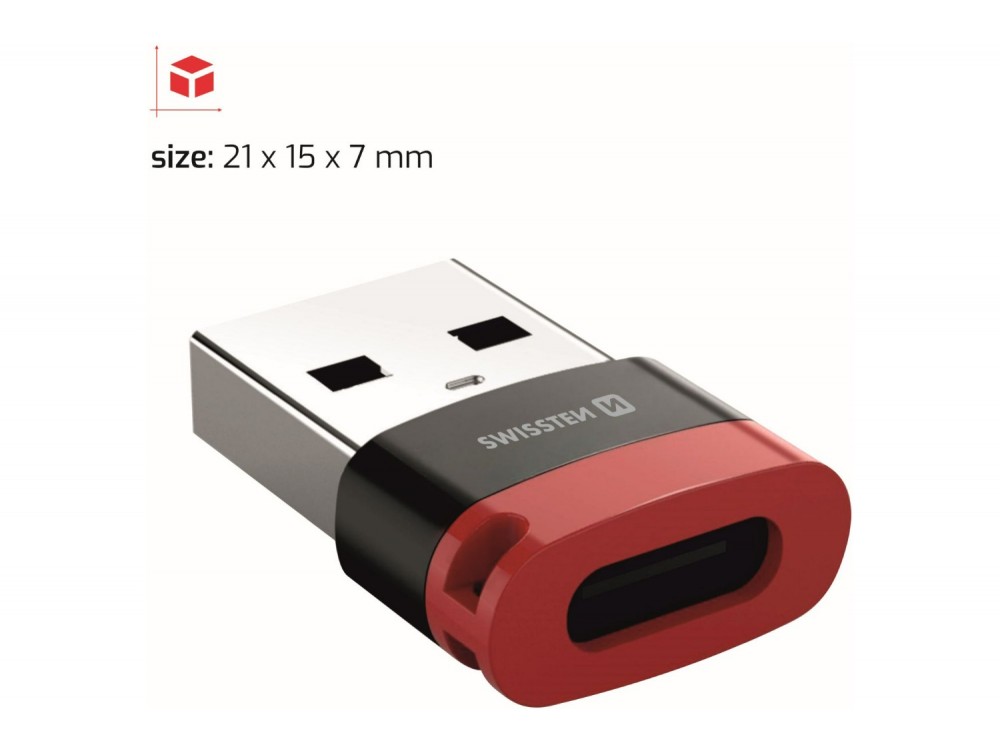 Swissten DataGUARD Αντάπτορας USB-C Θηλυκό σε USB-A με Data Blocking, Red / Black