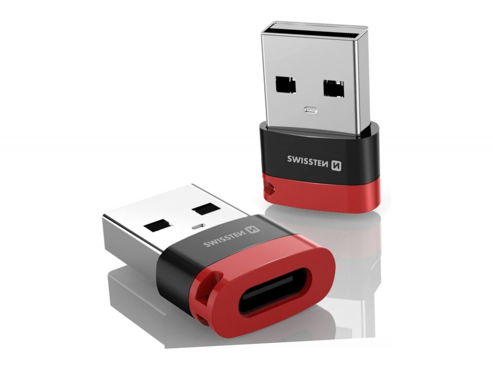 Swissten DataGUARD Αντάπτορας USB-C Θηλυκό σε USB-A με Data Blocking, Red / Black