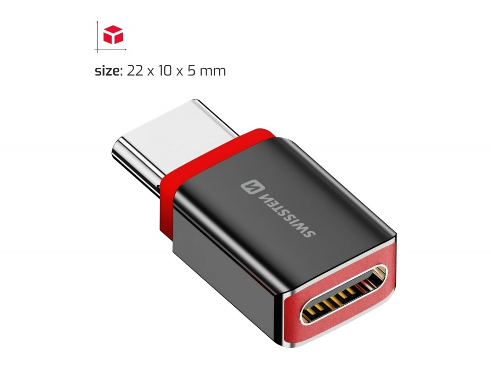 Swissten DataGUARD Αντάπτορας USB-C Θηλυκό σε USB-C 240W Charging με Data Blocking, Red / Black