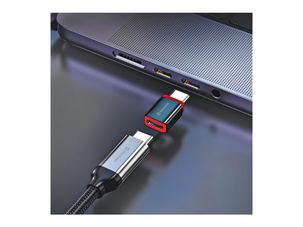 Swissten DataGUARD Αντάπτορας USB-C Θηλυκό σε USB-C 240W Charging με Data Blocking, Red / Black