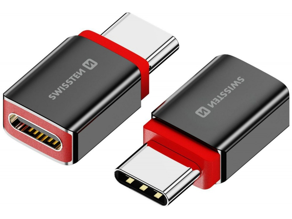 Swissten DataGUARD Αντάπτορας USB-C Θηλυκό σε USB-C 240W Charging με Data Blocking, Red / Black