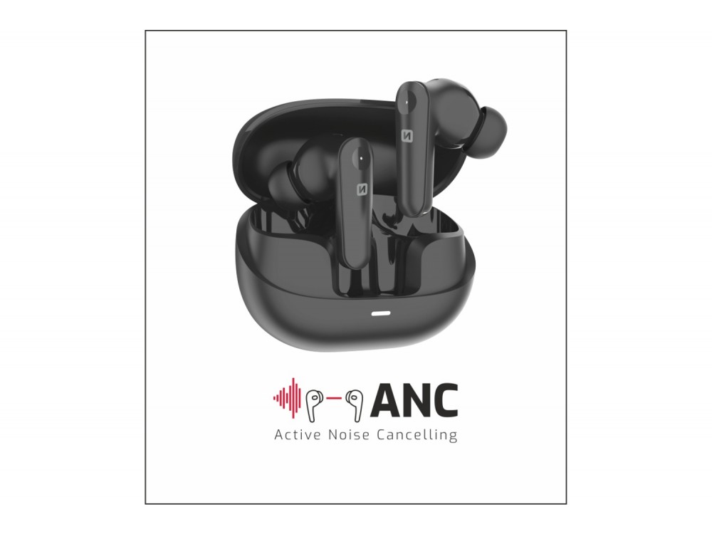 Swissten Focus In-ear Bluetooth 5.3 Handsfree Ακουστικά με ANC & Θήκη Φόρτισης, Black