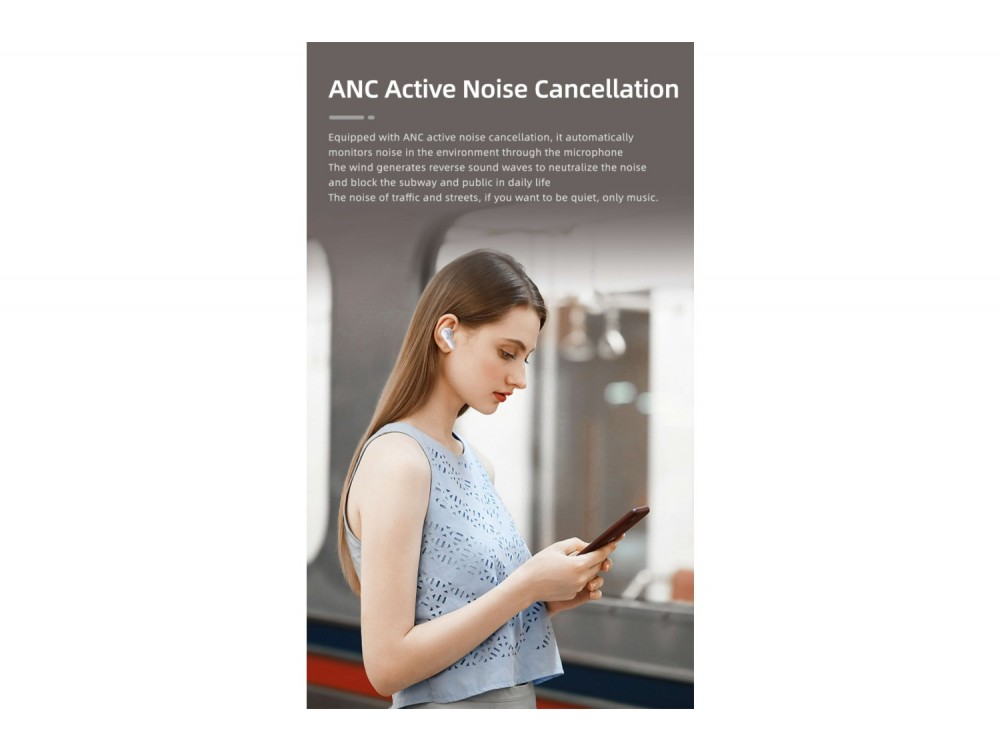 Swissten Focus In-ear Bluetooth 5.3 Handsfree Ακουστικά με ANC & Θήκη Φόρτισης, White