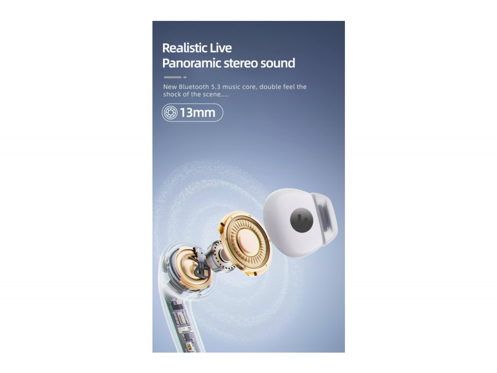 Swissten Focus In-ear Bluetooth 5.3 Handsfree Ακουστικά με ANC & Θήκη Φόρτισης, White