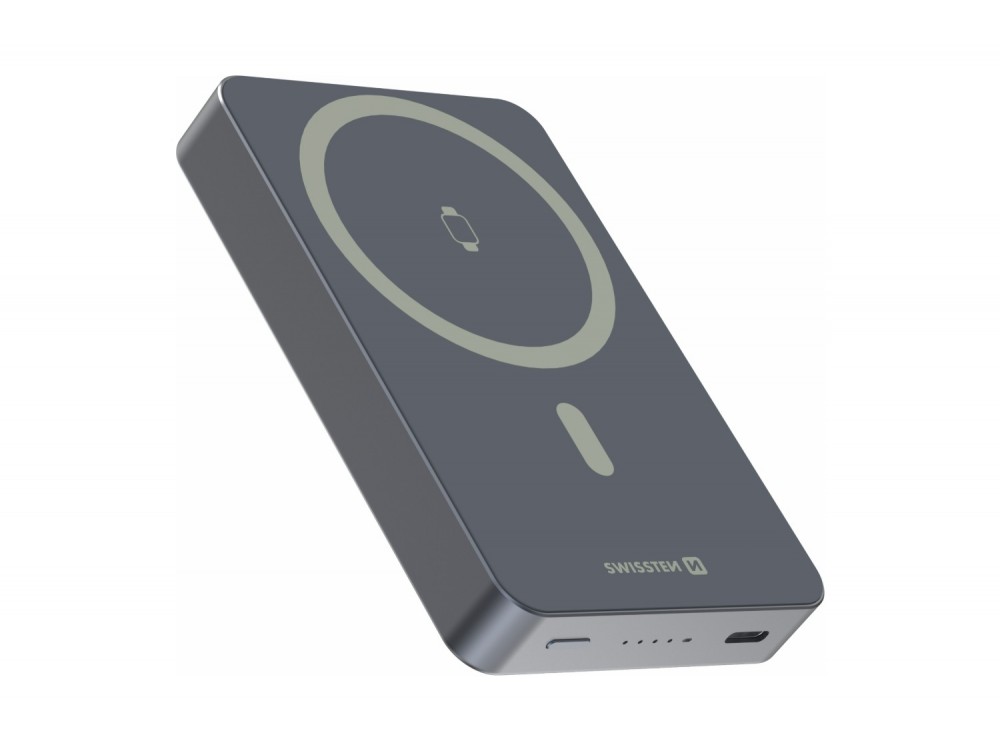 Swissten Fusion Power Bank 10.000mAh, 20W, με Θύρα USB-C & MagSafe 15W Wireless Charging, Silver