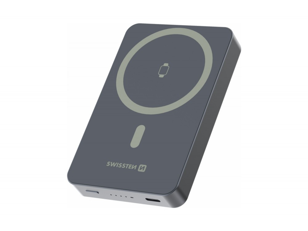 Swissten Fusion Power Bank 10.000mAh, 20W, με Θύρα USB-C & MagSafe 15W Wireless Charging, Silver