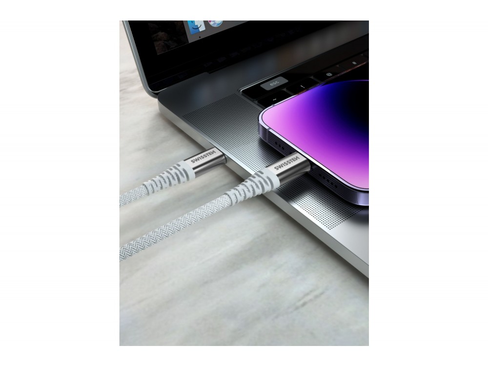 Swissten Καλώδιο USB-C σε Lightning 1,5μ. 60W με Ενισχυμένη Ύφανση Aramid, White