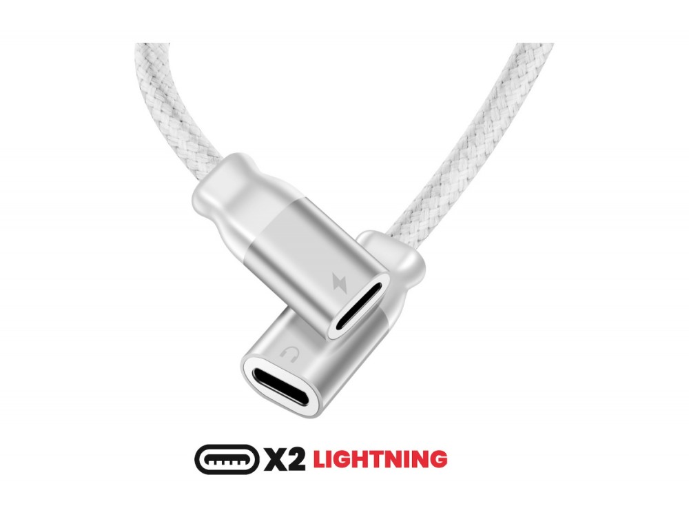 Swissten Textile Lightning Male σε 2x Lightning Female Audio Charging Splitter 12εκ., White - ΑΝΟΙΓΜΕΝΗ ΣΥΣΚΕΥΑΣΙΑ