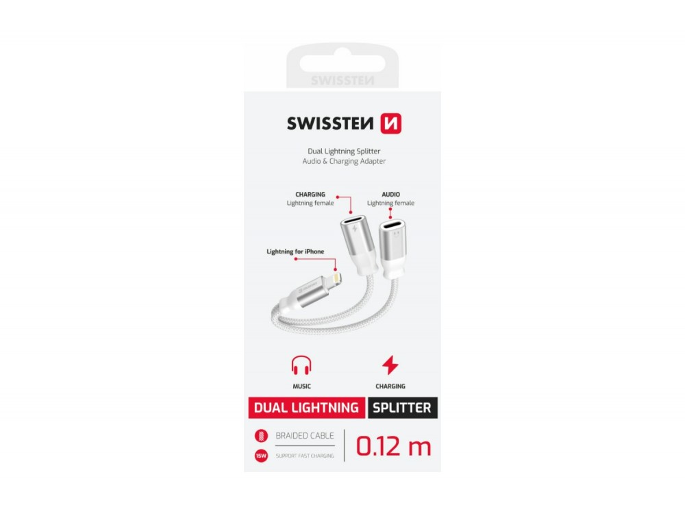 Swissten Textile Lightning Male σε 2x Lightning Female Audio Charging Splitter 12εκ., White - ΑΝΟΙΓΜΕΝΗ ΣΥΣΚΕΥΑΣΙΑ
