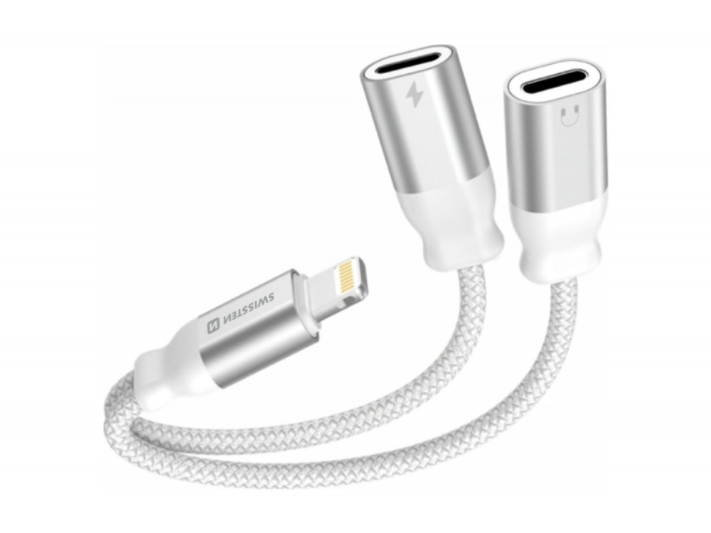 Swissten Textile Lightning Male σε 2x Lightning Female Audio Charging Splitter 12εκ., White - ΑΝΟΙΓΜΕΝΗ ΣΥΣΚΕΥΑΣΙΑ