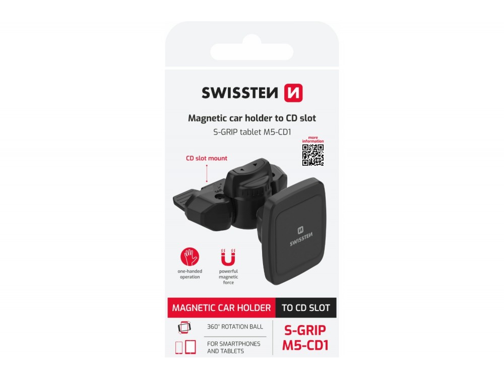 Swissten Magnetic Car Holder, Μαγνητική Βάση Κινητού / Tablet Αυτοκινήτου S-Grip, Black